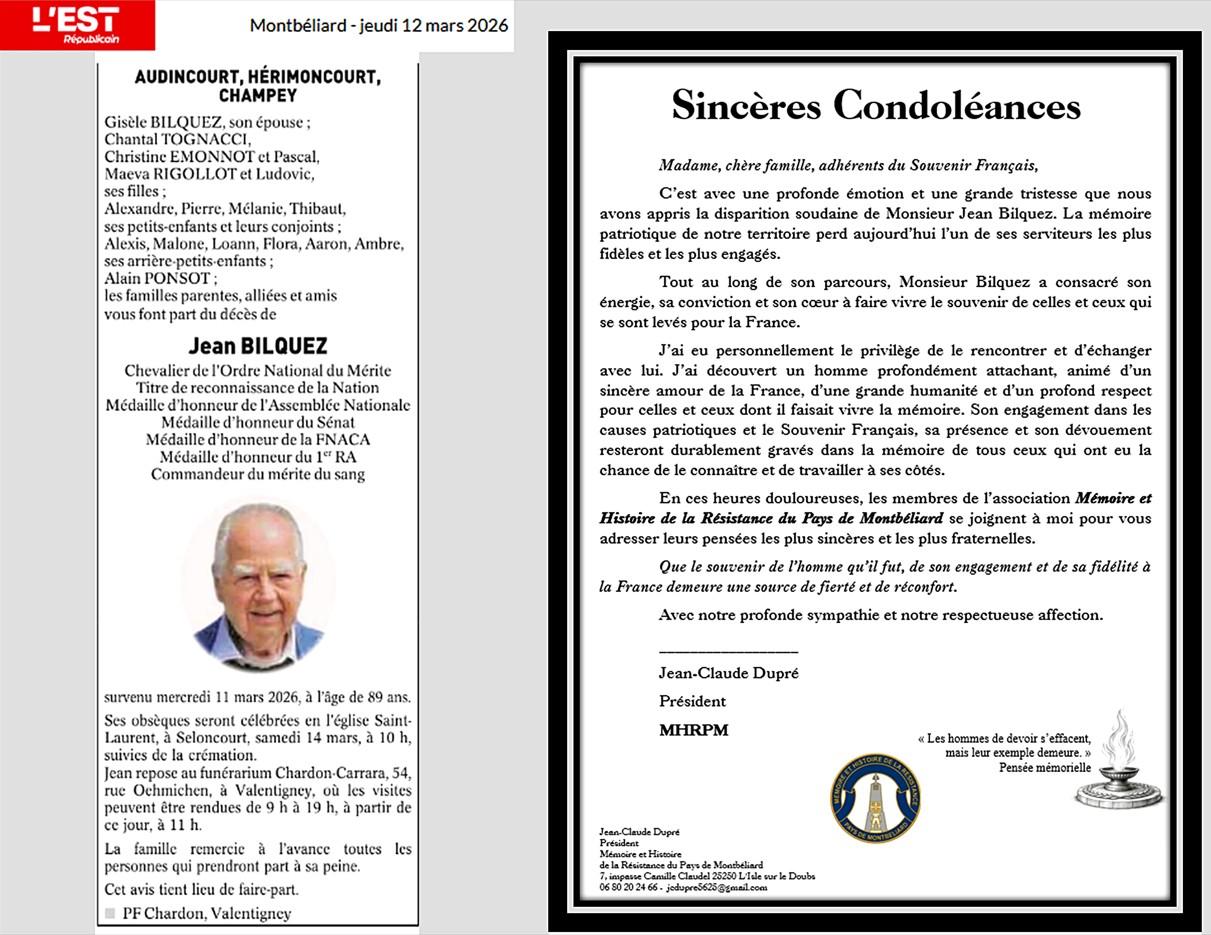 Condoleances jean bilquez et avis de deces ce